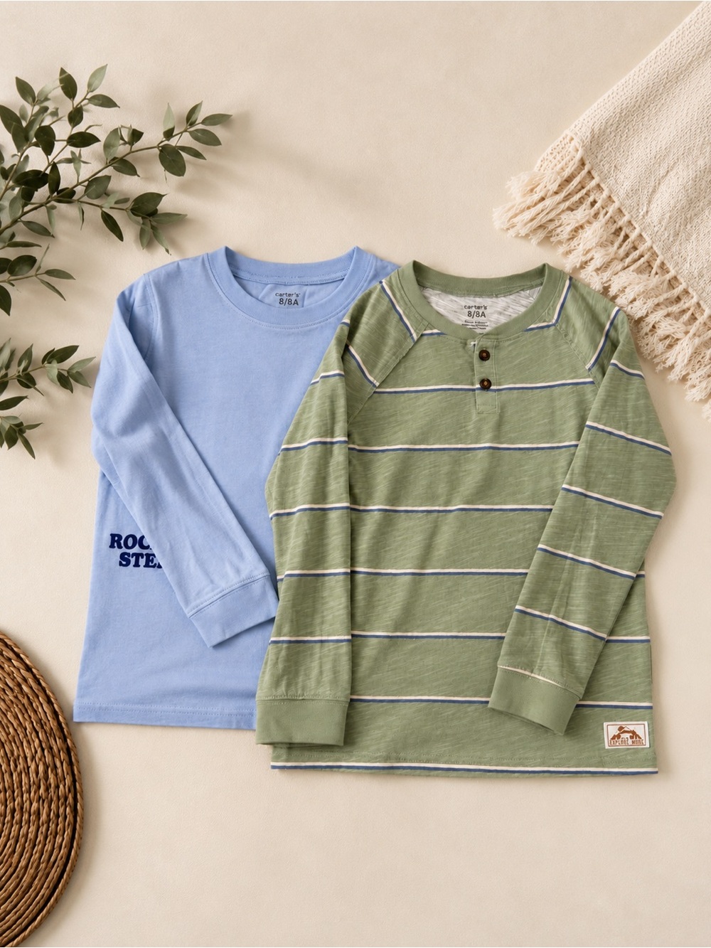 Carter’s Boys Long Sleeve Shirts 2-Pack Blue Green Size 8/8A